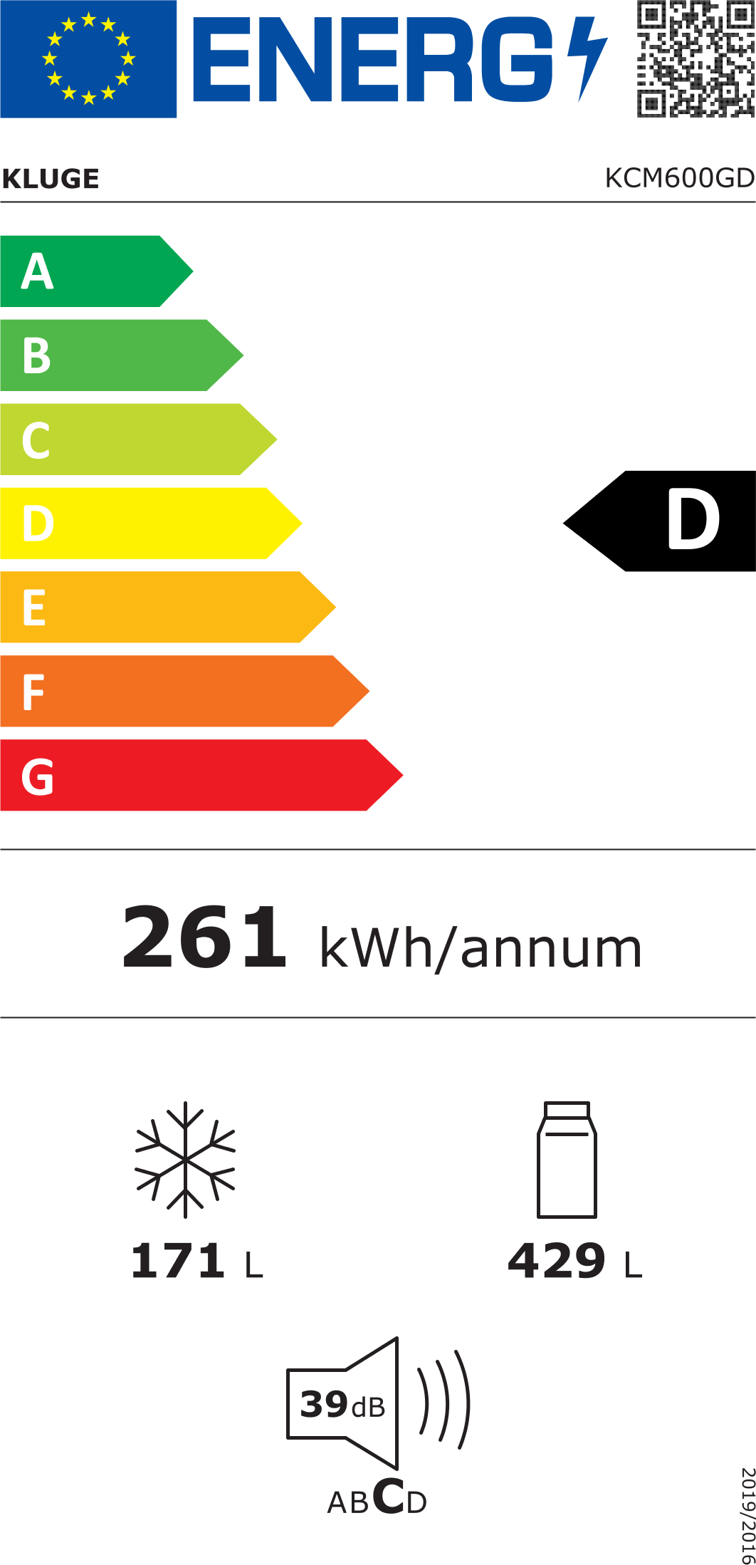CHLADNIČKA KCM600GD - energetický štítek