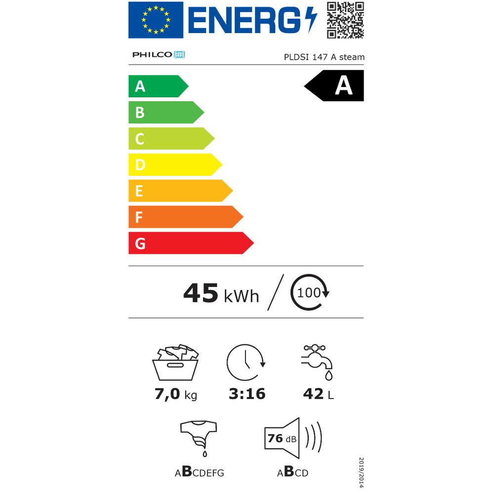 PLDSI 147 A steam autom.pračka PHILCO - energetický štítek